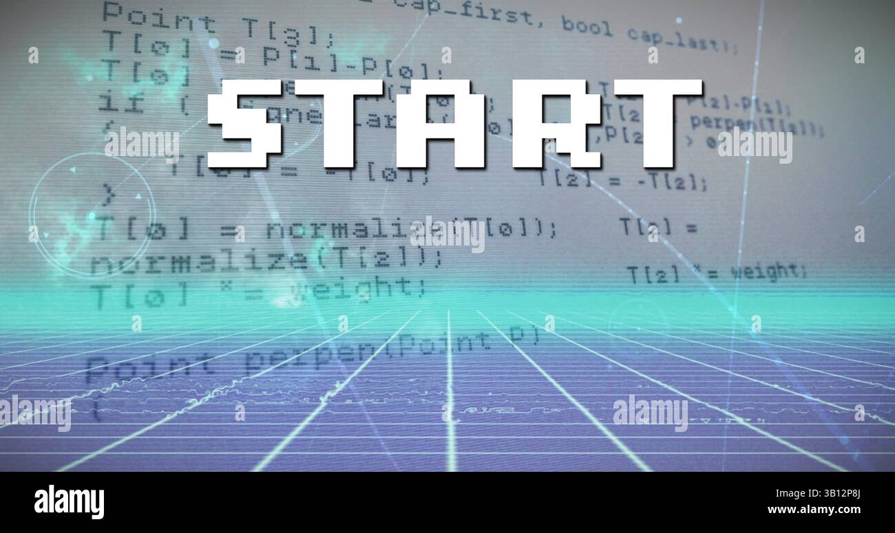Image of start text over data processing and metaverse Stock Photo