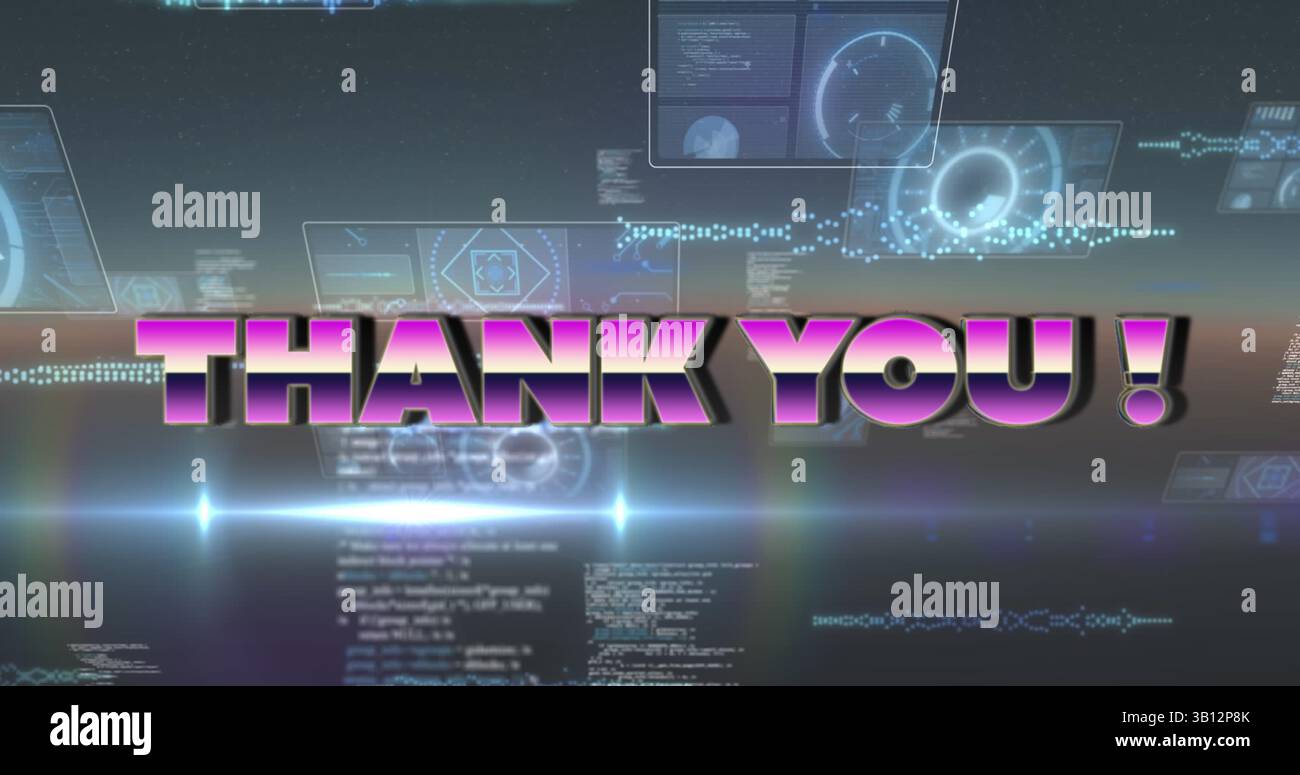 Image of thank you text over scope scanning and data processing Stock Photo