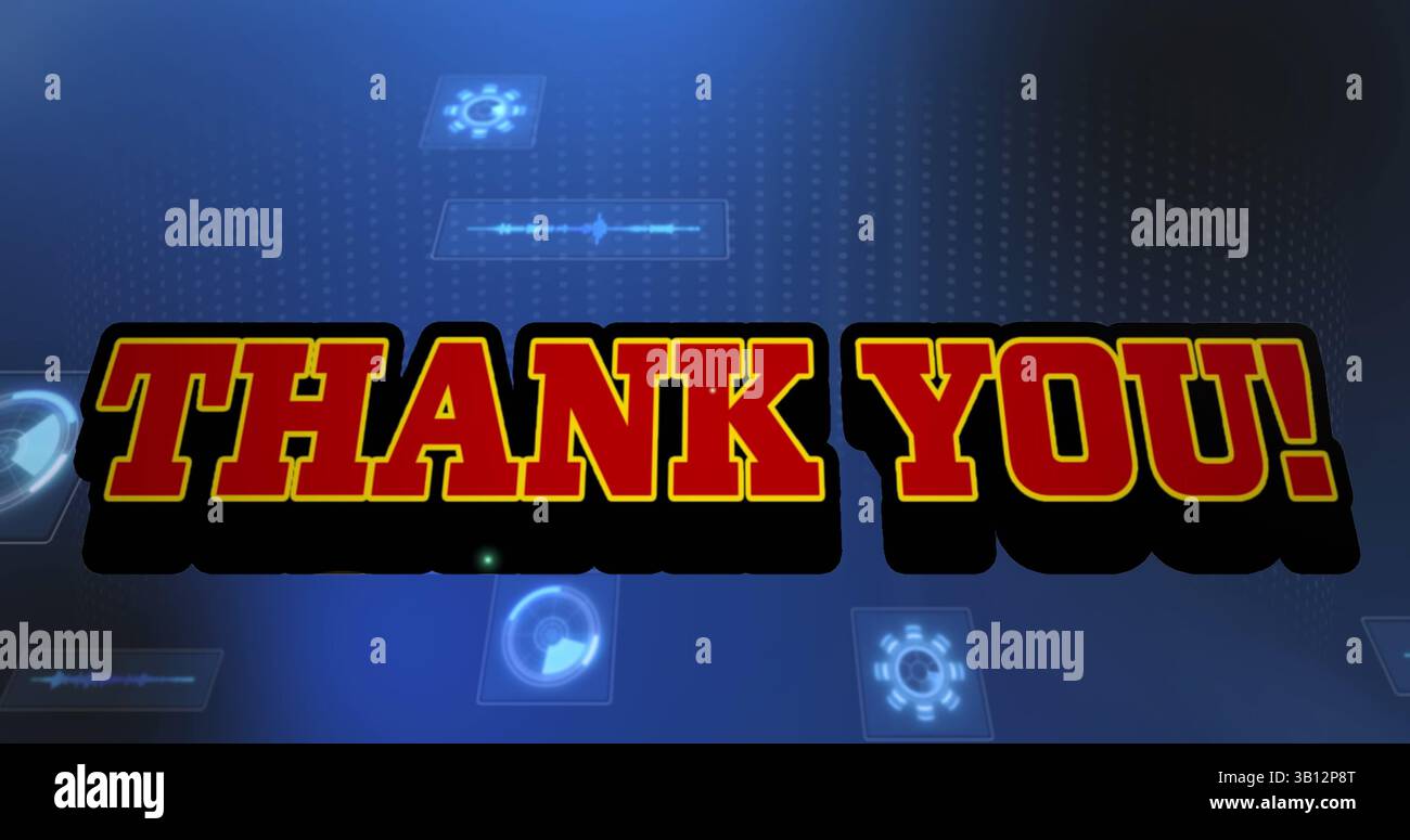 Image of thank you text over scope scanning and data processing Stock Photo