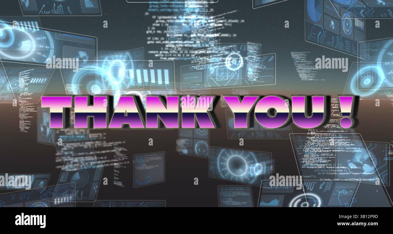Image of thank you text over scope scanning and data processing Stock Photo