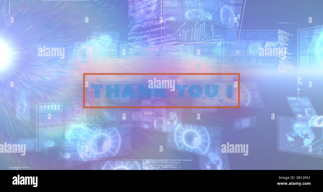 Image of thank you text over scope scanning and data processing Stock Photo