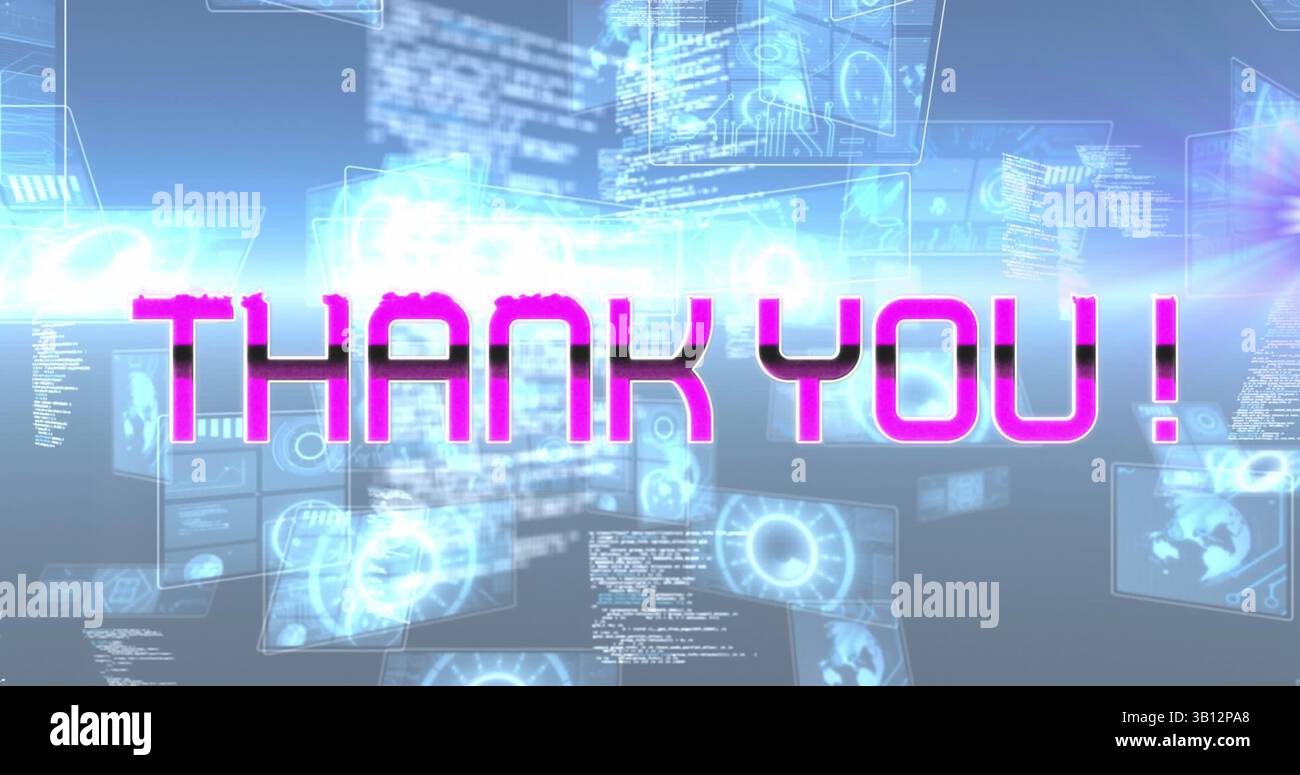 Image of thank you text over scope scanning and data processing Stock Photo