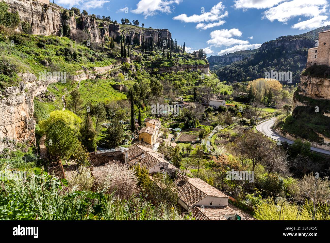 Huécar gorge with residential allotments. Cuenca, Castilla-La Mancha, Spain Stock Photo