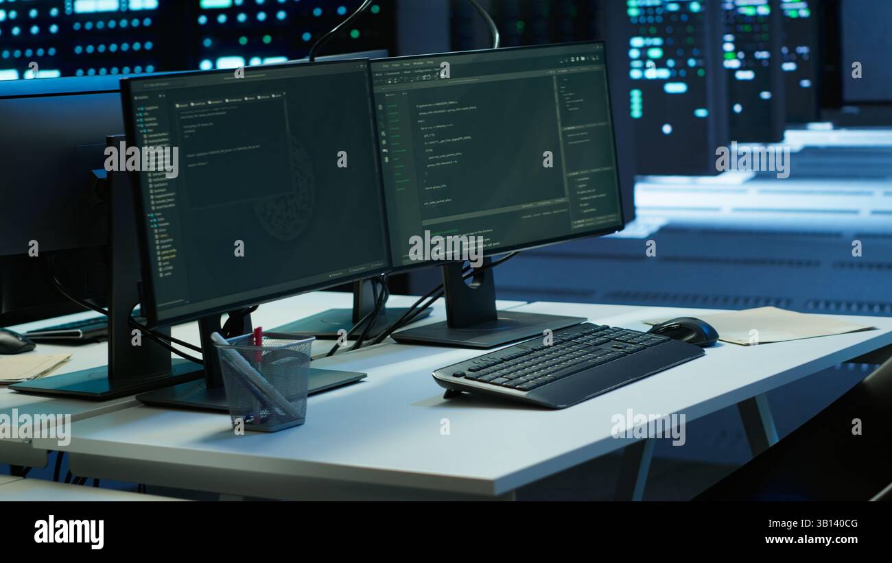 Data center workspace with networking systems installed used for ...