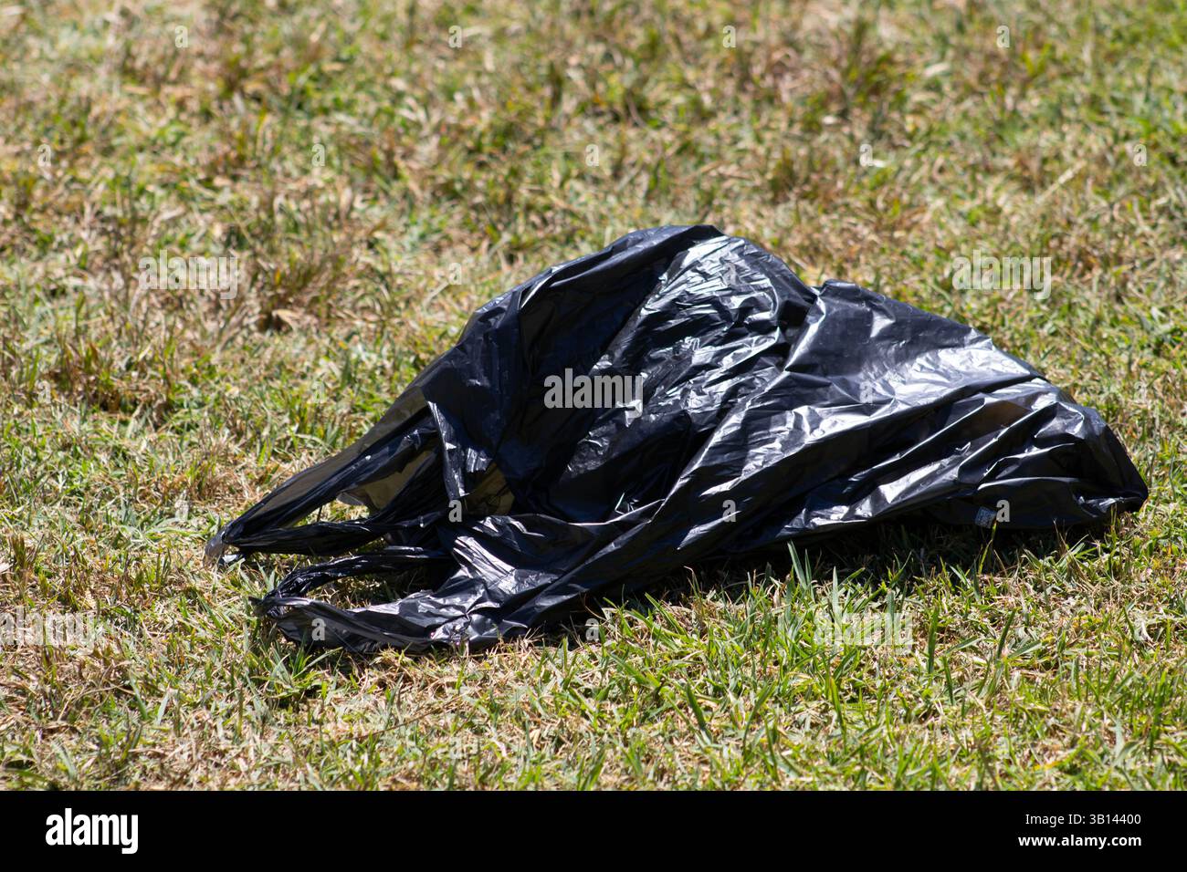 black trash bag in public park Stock Photo