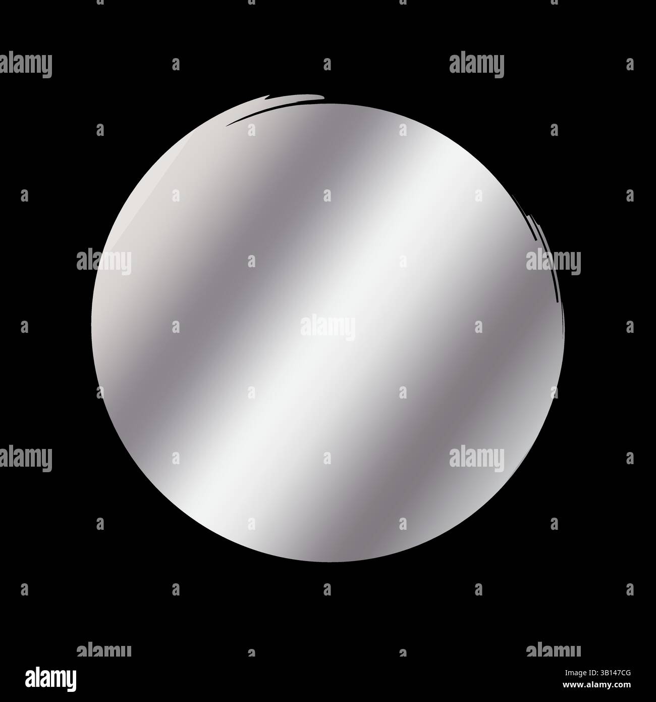 Silver metallic circle. Vector glossy button. Reflective chrome shape. Gradient round surface. Stock Vector