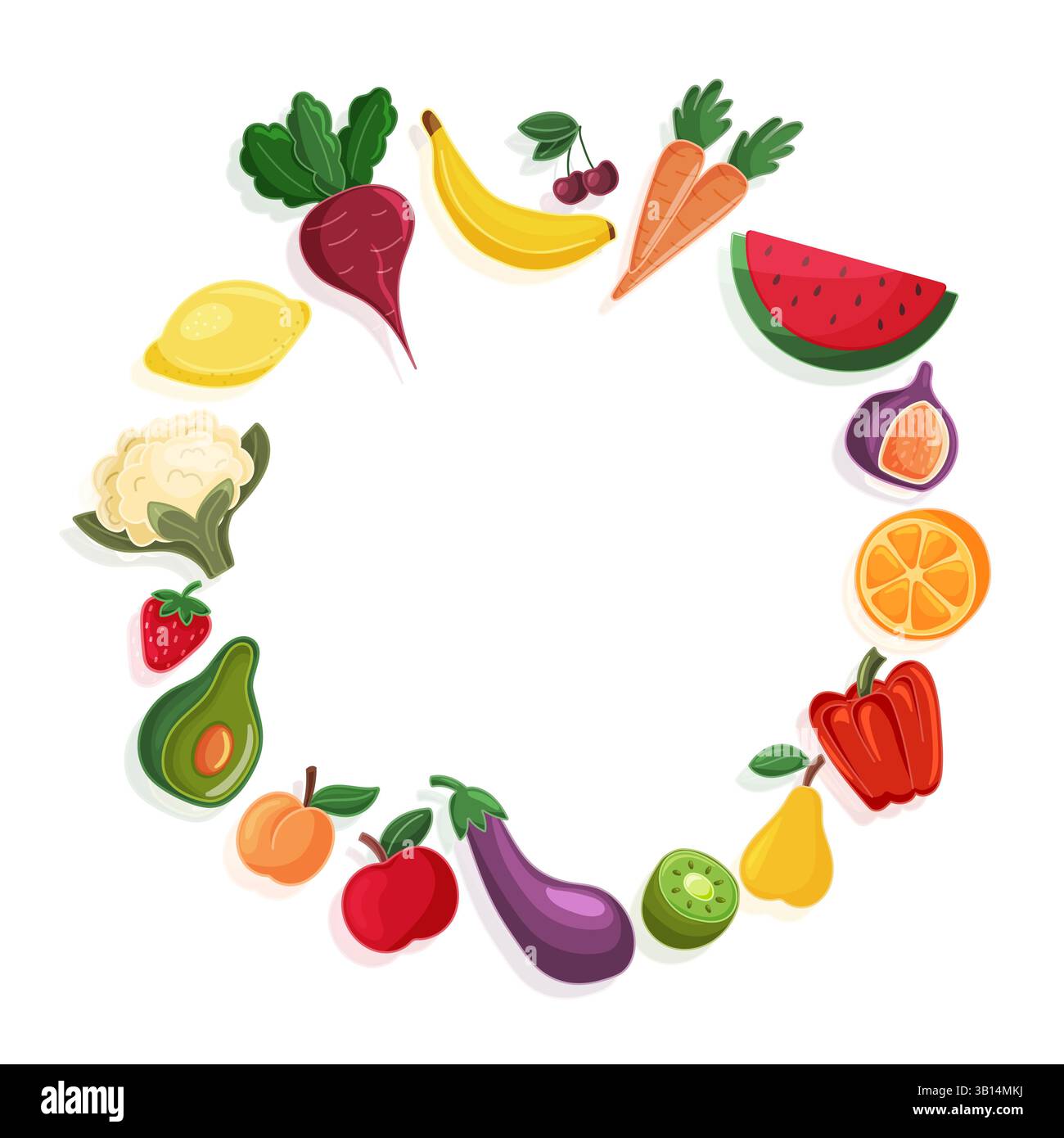 Fruit and vegetable wreath illustration, isolated on white Stock Vector