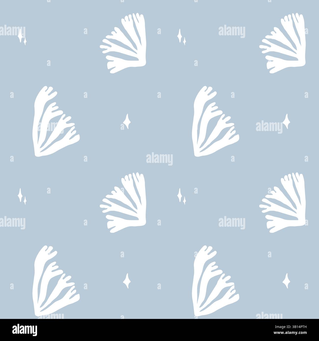 Seaweed seamless pattern on soft blue background with minimal marine ...