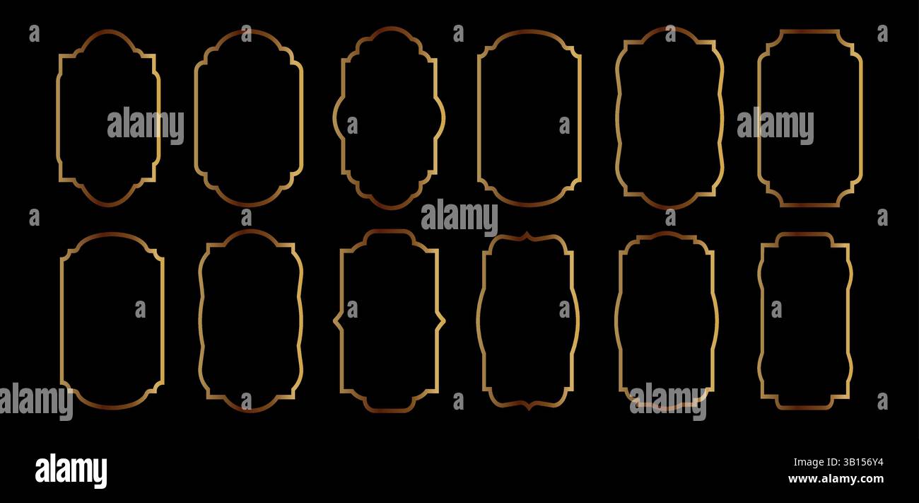 Set of outline golden color window shape. Arabic golden arch ...