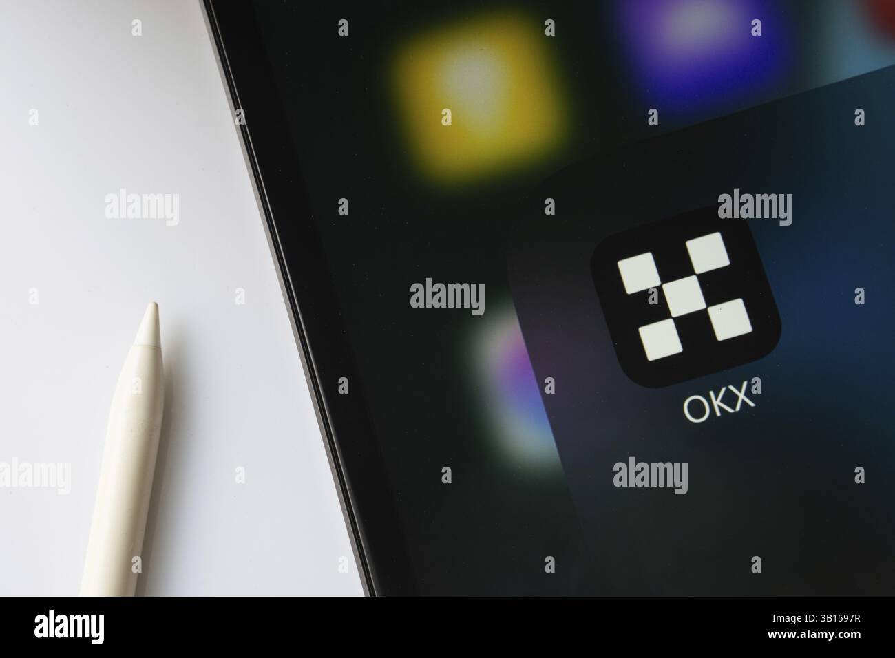 Dhaka, Bangladesh- 17 March 2025: A close up of an iPad screen displaying the okx app Stock Photo