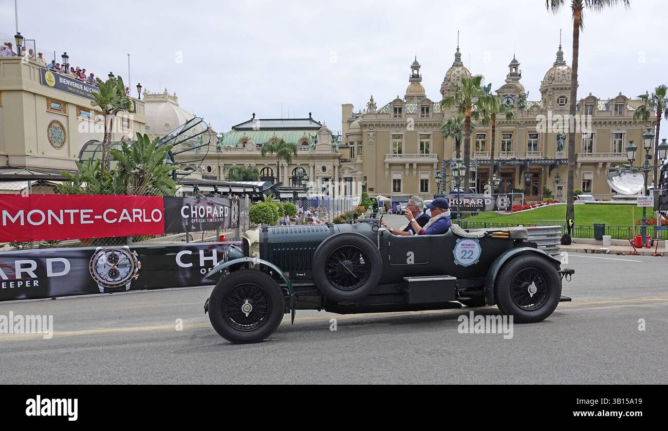 Bentley racing car from the 1920s and 1930s on the square in front of the Casino Monte-Carlo, 11th Grand Prix Monaco Historique, Principality of Monac Stock Photo