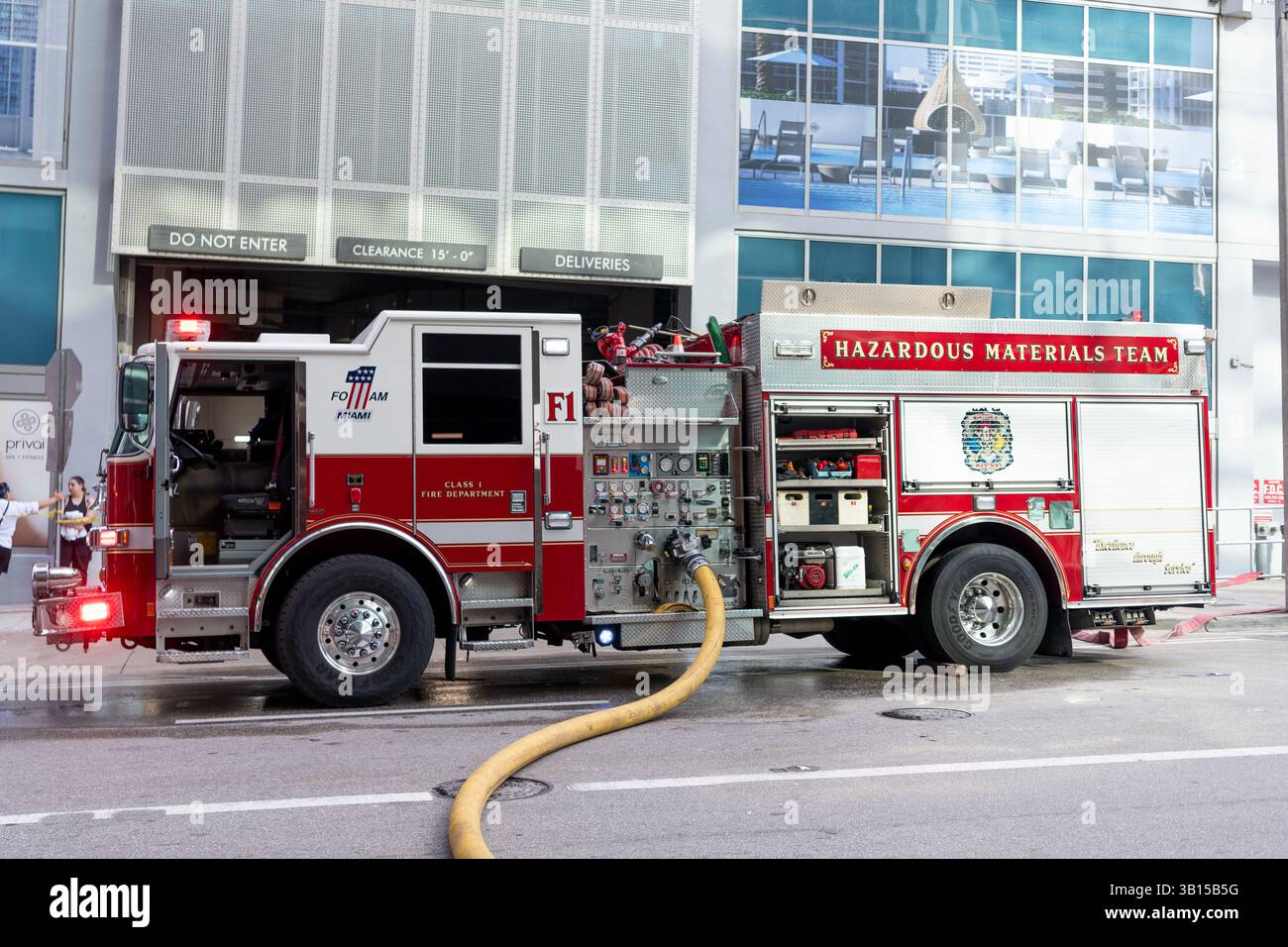 Miami, Florida, USA December 01, 2024 Big firetruck outdoor