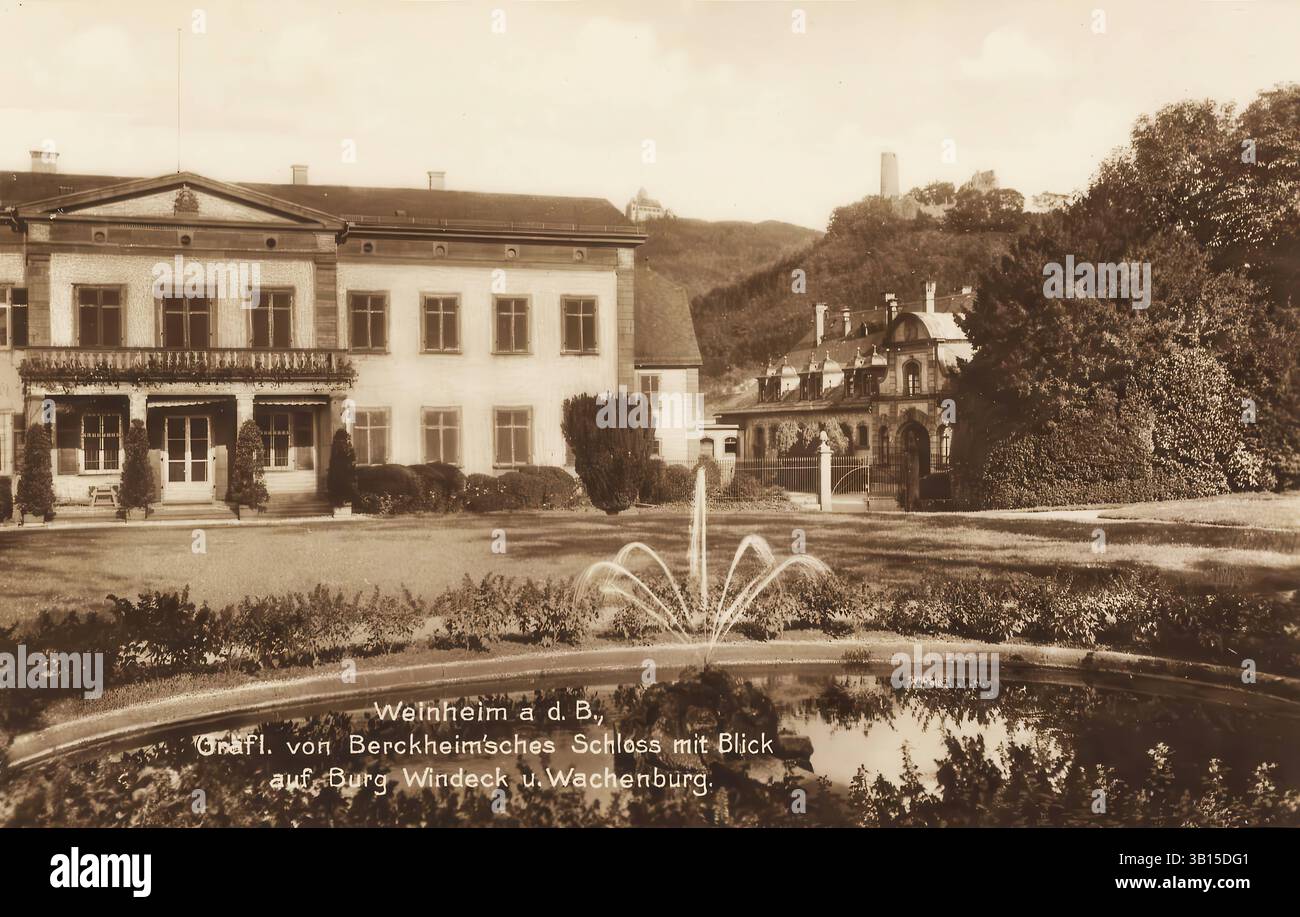 RECORD DATE NOT STATED Gruß aus Weinheim a.d.B., Berckheimsches Schloß und Blick auf Burg Windeck und Wachenburg Stock Photo
