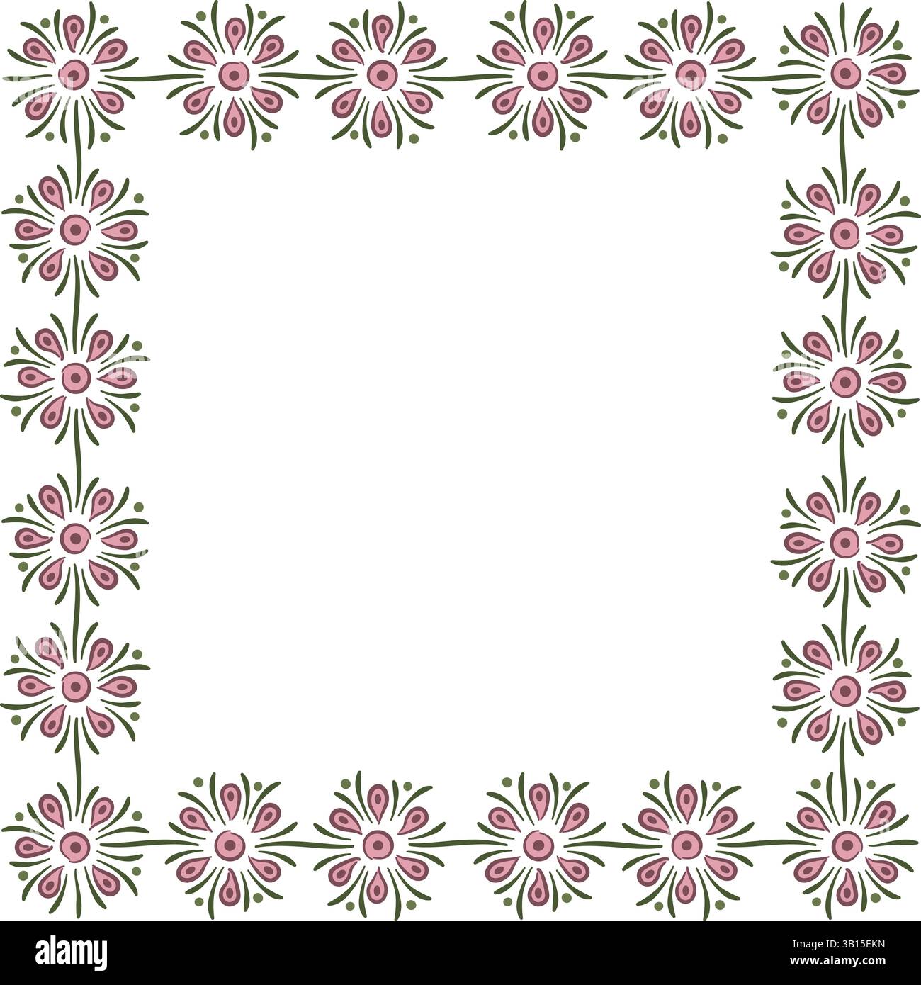 Illustration made with flowers on a white background creating a rectangular border. Stock Vector