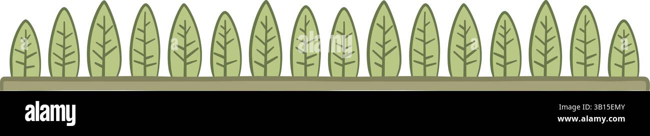 Illustration made with leaves on a white background creating a linear border. Stock Vector
