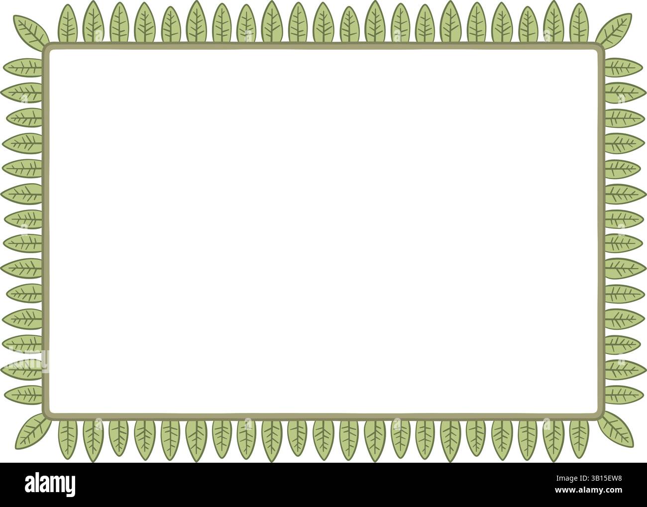 Illustration made with leaves on a white background creating a rectangular border. Stock Vector