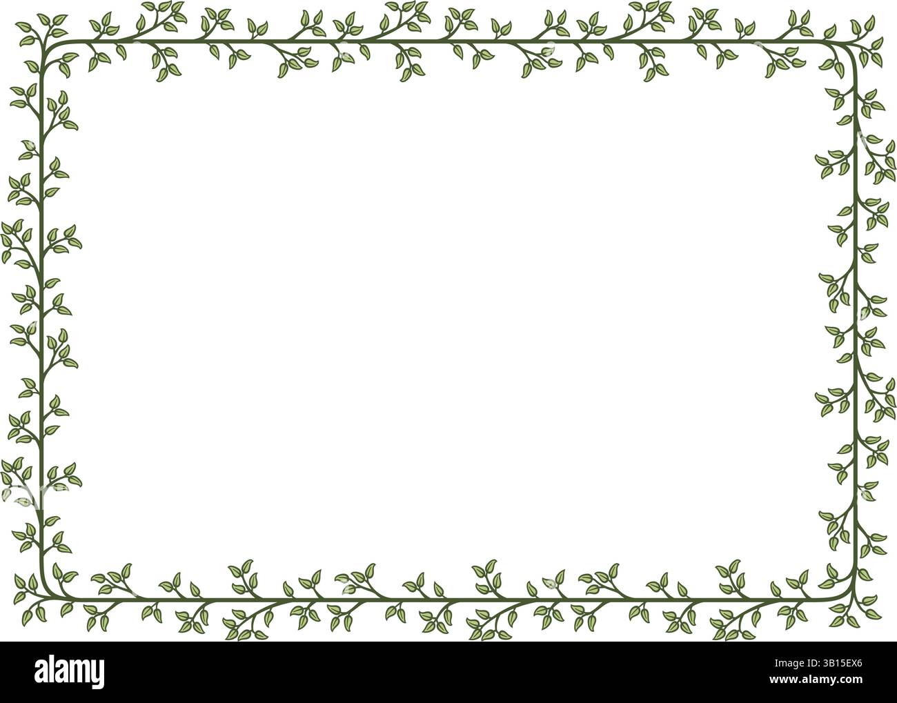 Illustration made with leaves on a white background creating a rectangular border. Stock Vector