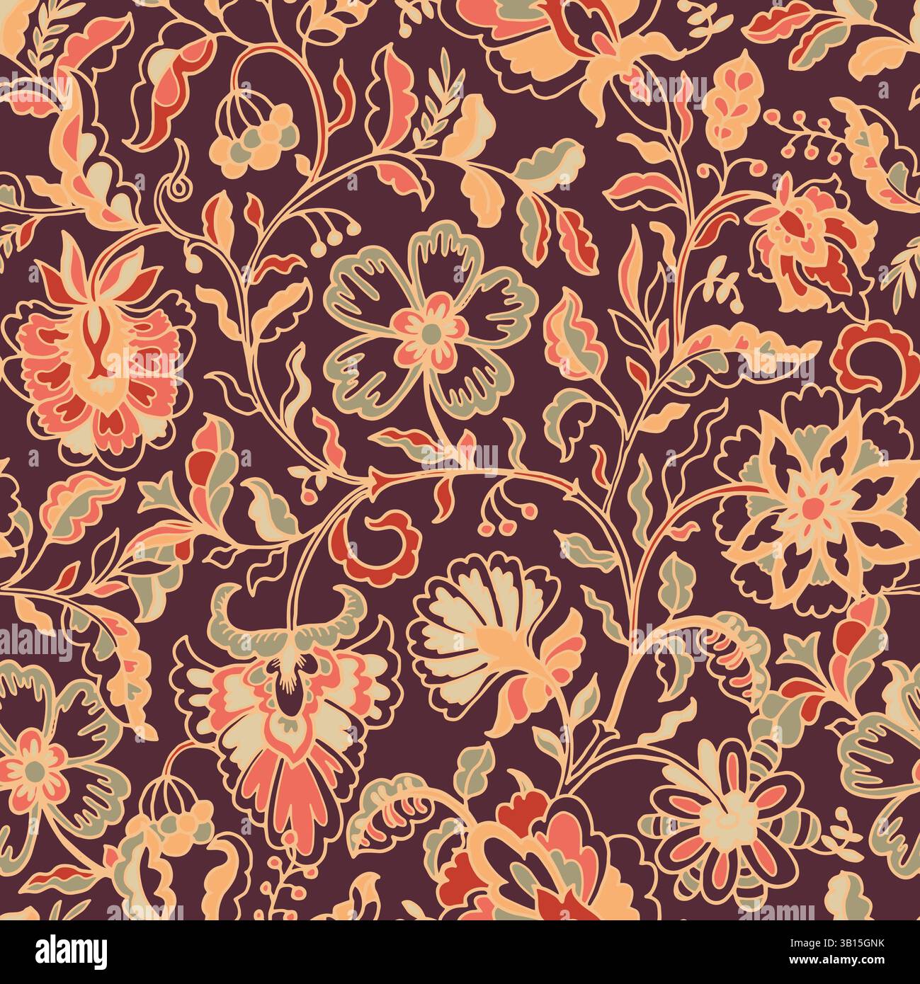 Rococo Leaves Pattern On brown Stock Vector