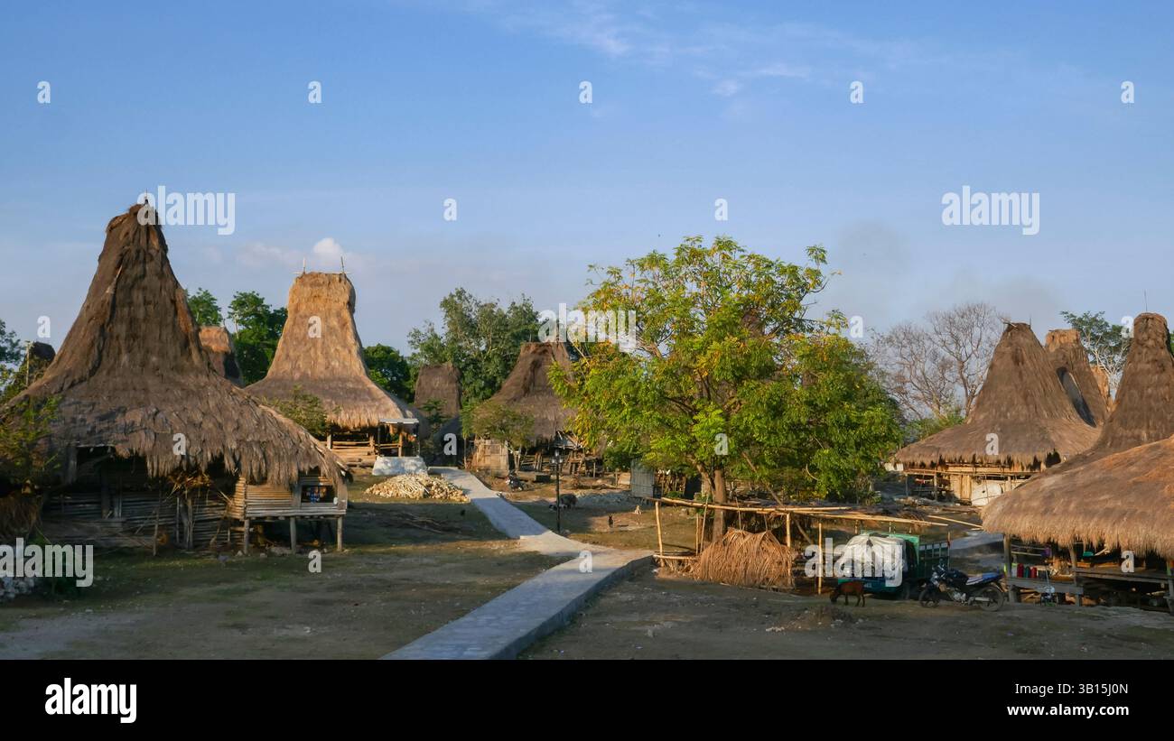 Late afternoon landscape view of scenic traditional Warawaru village ...