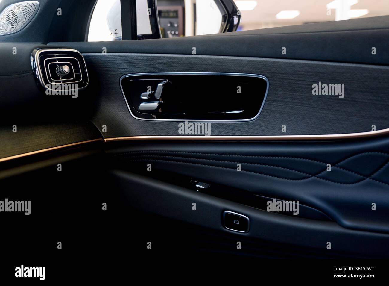 Interior of a modern car. Interior of a modern car. Close-up of a door ...