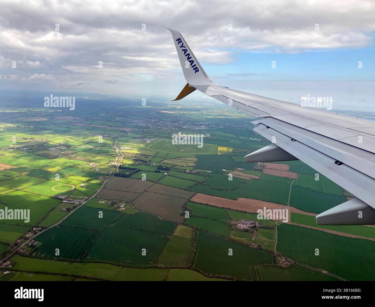 Ryanair Boeing 737-800 aircraft landing at Dublin Airport, Ireland. - Smartphone Captured Stock Image