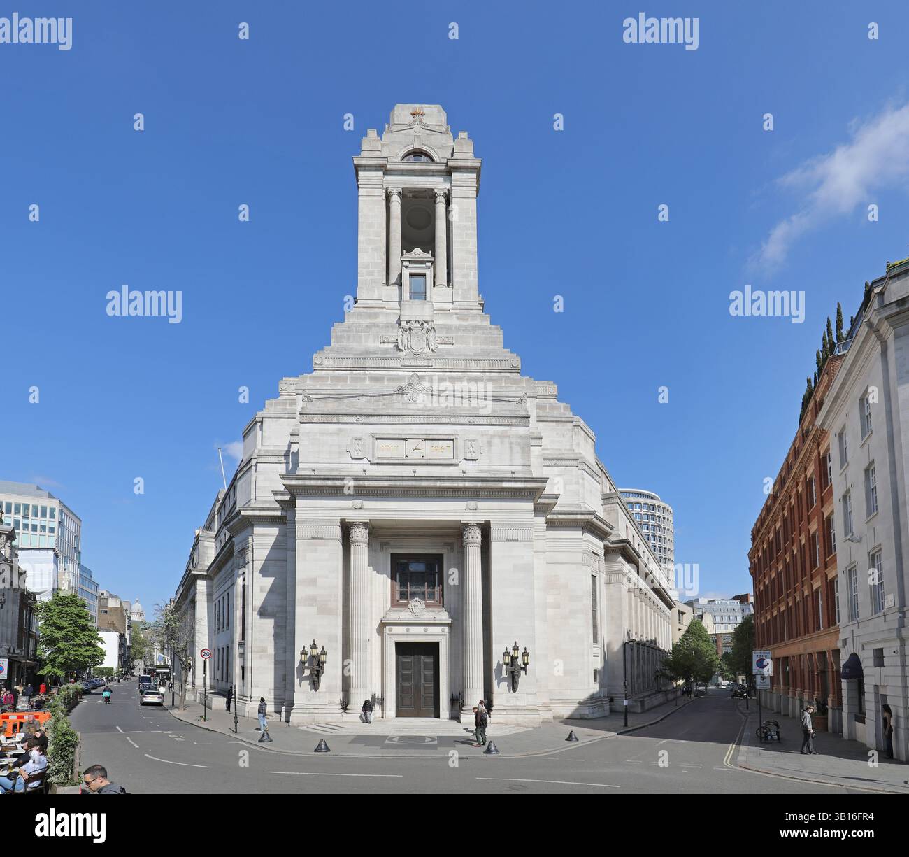 Entrance to the Freemasons Hall building on Great Queen Street, London, UK. The Grade II listed, Art Deco building is the UK masonic headquarters. Stock Photo
