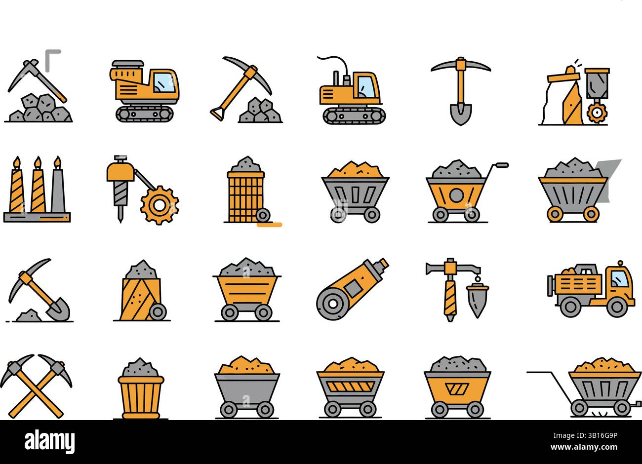 Collection of Mining Icons Depicting Equipment and Tools Stock Vector ...