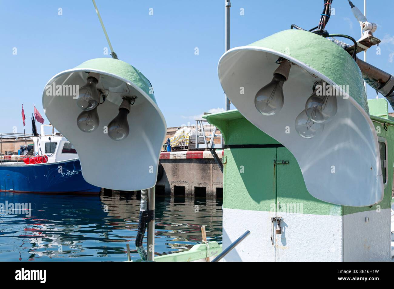 Shellfish Fishing boat in Port of Arenys, Maresme Coast, Barcelona, Spain Stock Photo