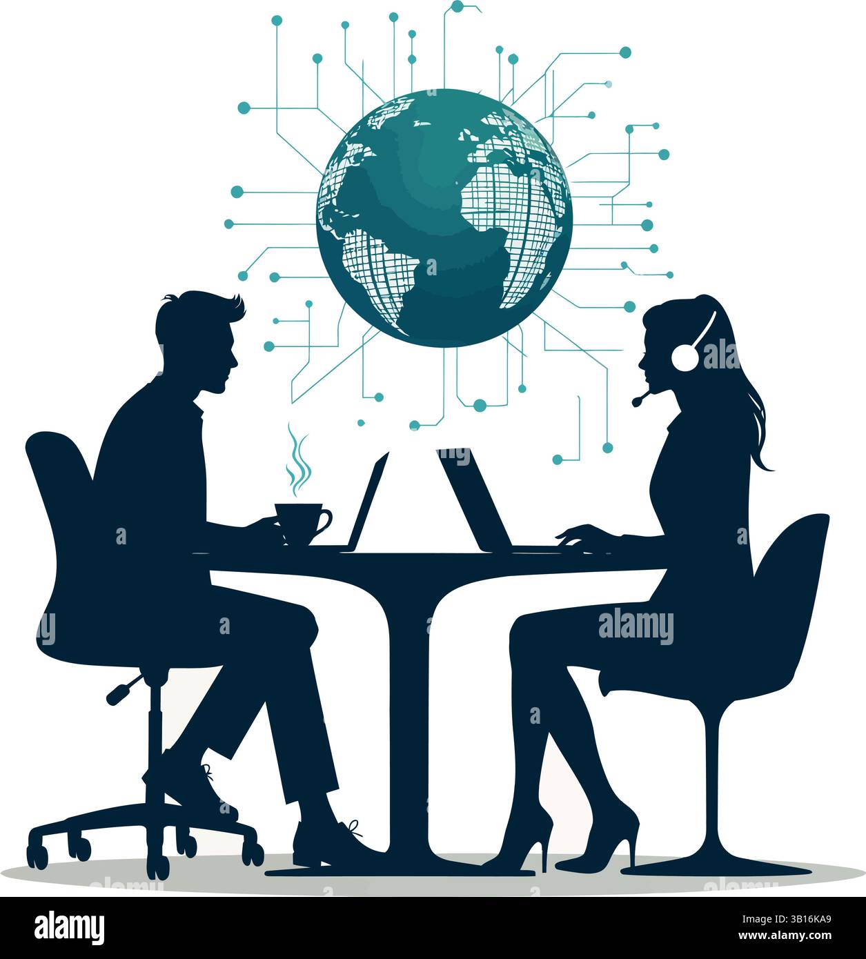Global Business Communication and Remote Work Technology Concept Stock Vector