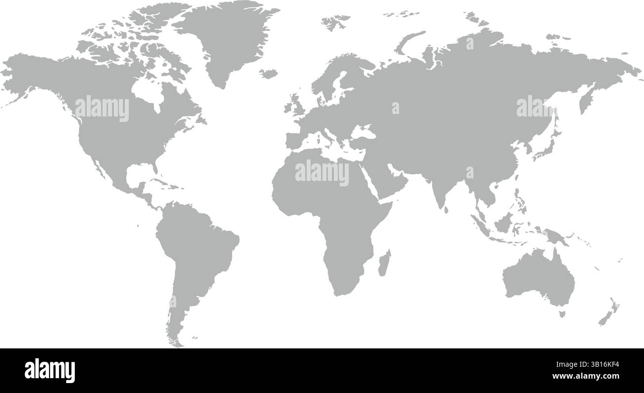 Flat Grey World Map Vector – Global Geography Illustration Stock Vector