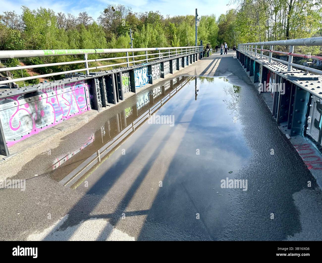 Former railway bridge, now pedestrian bridge, over the Yorckstrasse in the Park am Gleisdreick in Berlin, Germany - Smartphone Captured Stock Image