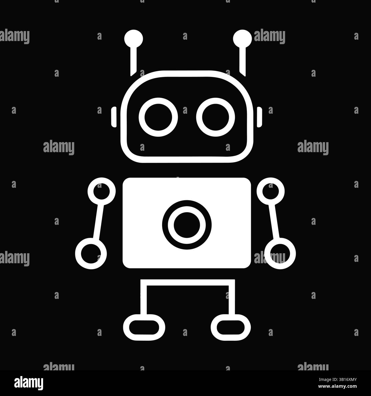 Outline robot vector icon. White linear simple robot isolated on black background Stock Vector