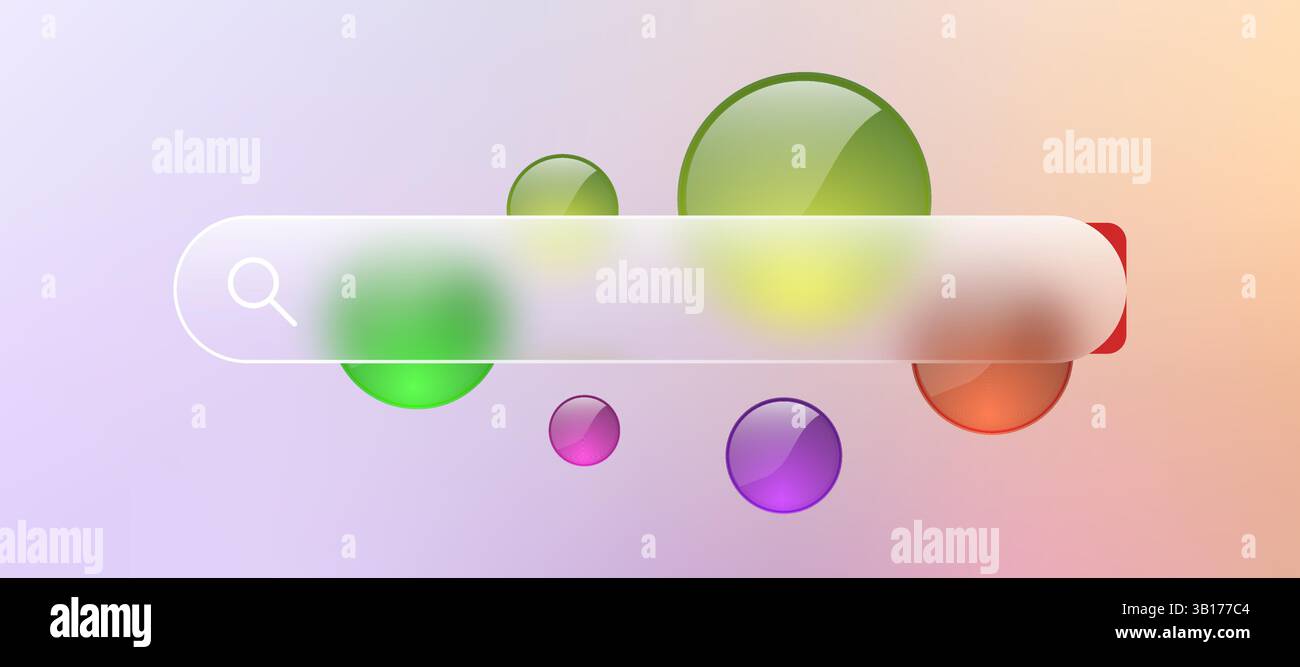 Transparent web button with glass search bar. Page frame design for ...