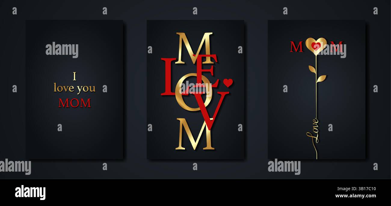 Mother Lettering Gold Happy Mothers day lettering set black card. Gold and Red texture ...