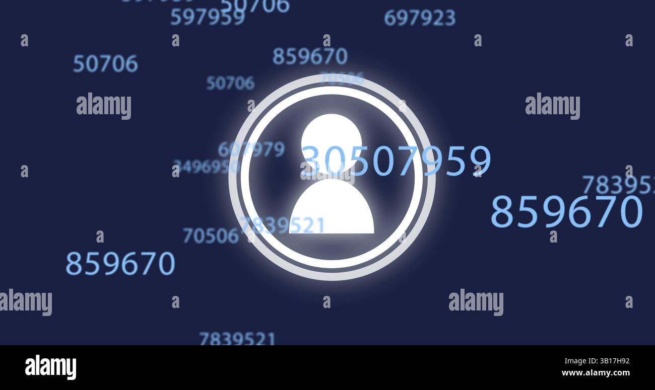 User icon image over floating numbers on dark blue background Stock Photo