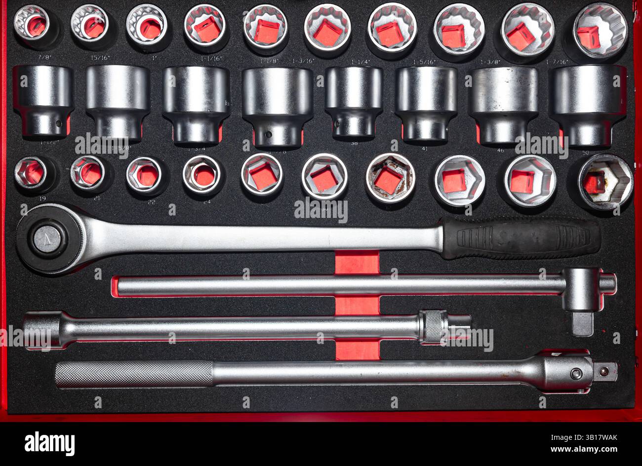 Professional set of socket wrenches with adapters. Stock Photo