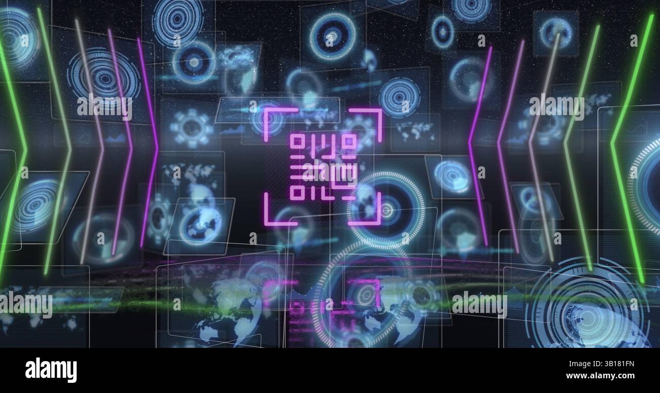 Image of qr code over scope scanning and data processing Stock Photo