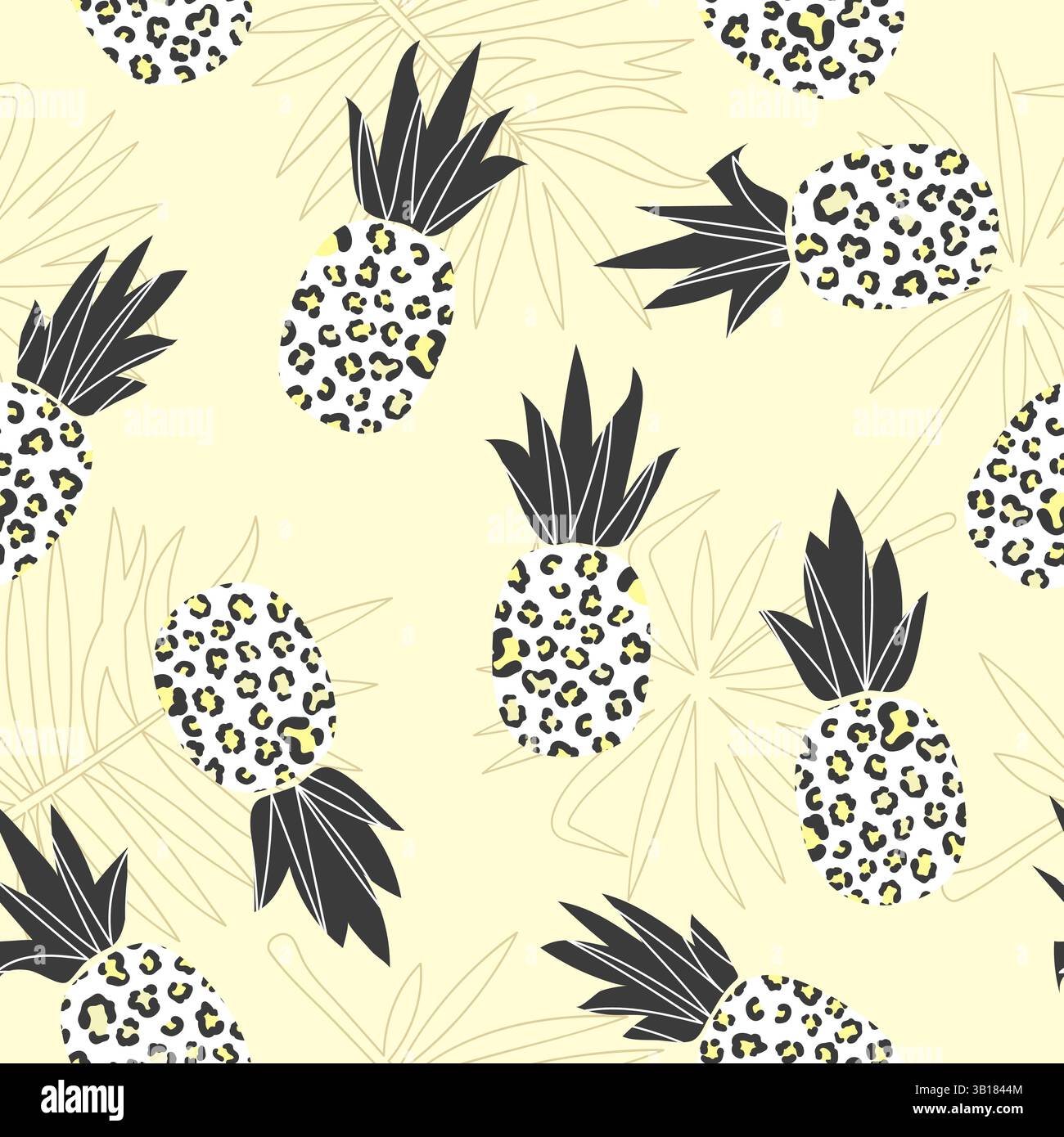 Pineapple seamless abstract pattern with leopard print. Texile, fabric print. Vector pineapples illustration Stock Vector