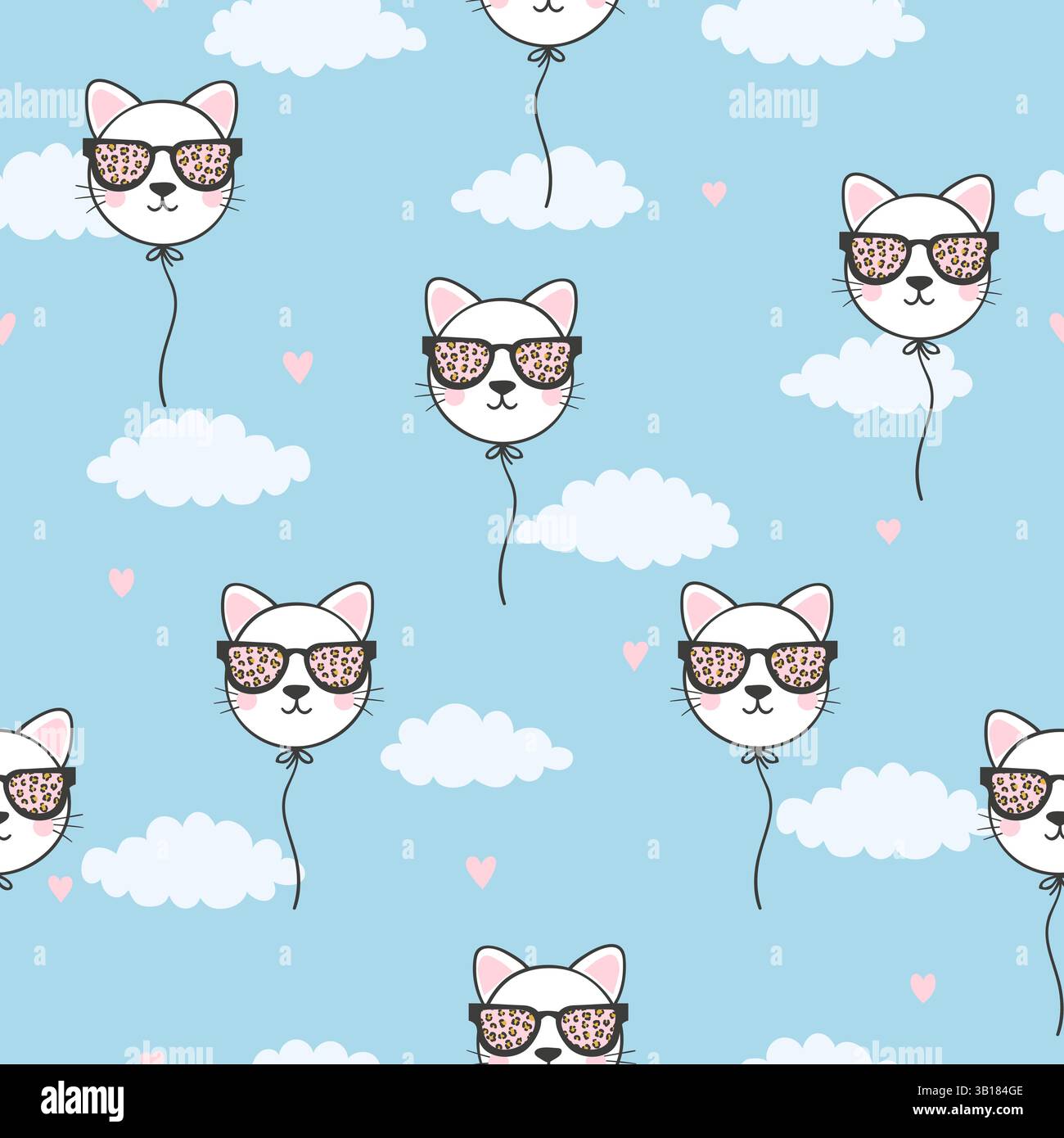 Seamless cat balloons pattern. Baby print Stock Vector