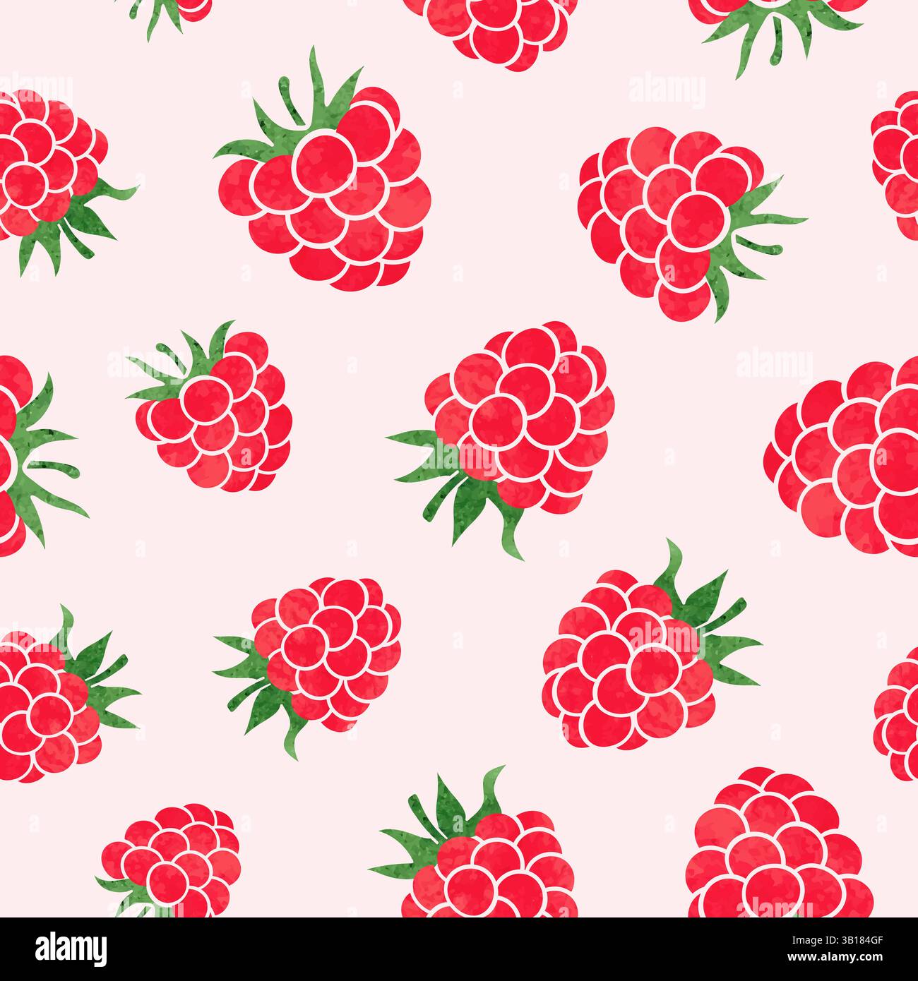 Watercolor raspberry pattern. Vector seamless red berries background Stock Vector