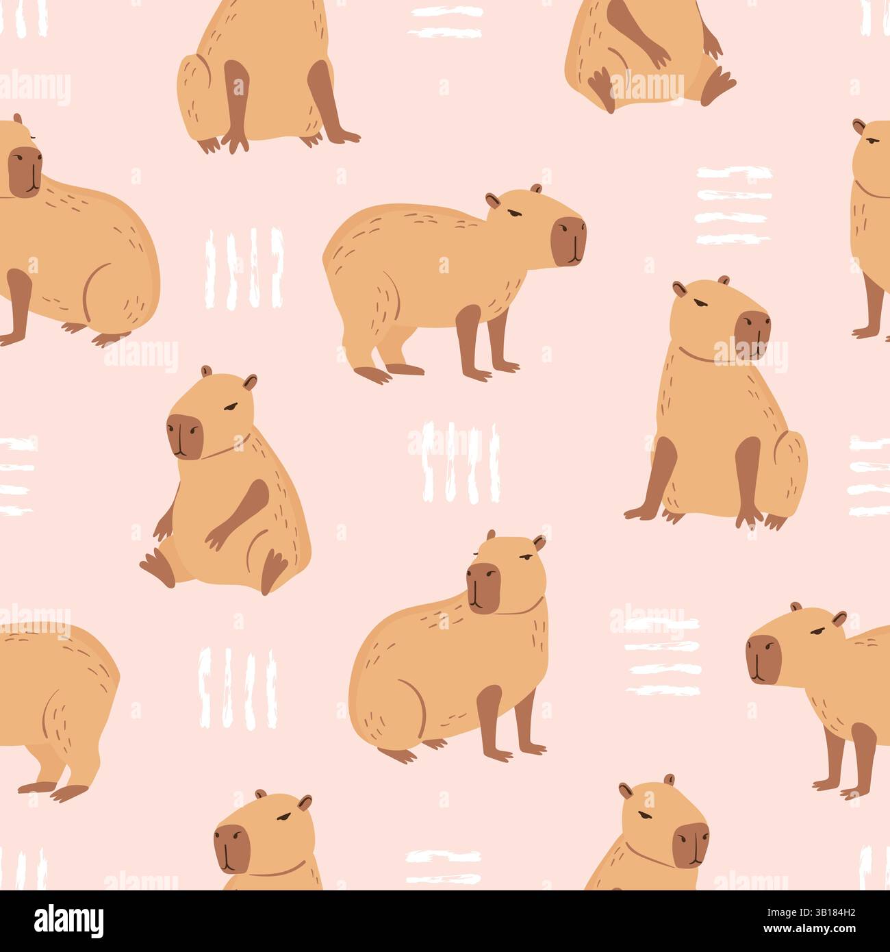 Seamless cute capybara pattern. Vector cartoon illustration Stock Vector