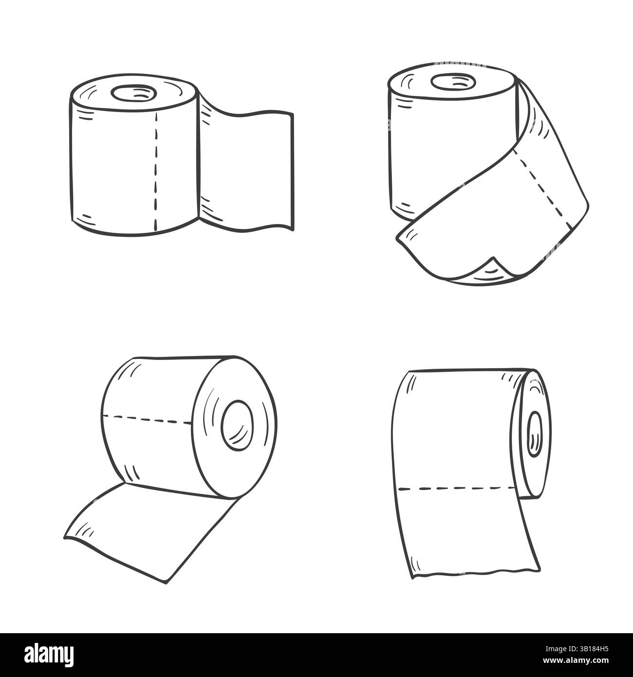 Cartoon toilet paper set. Vector outline doodle illustration Stock Vector