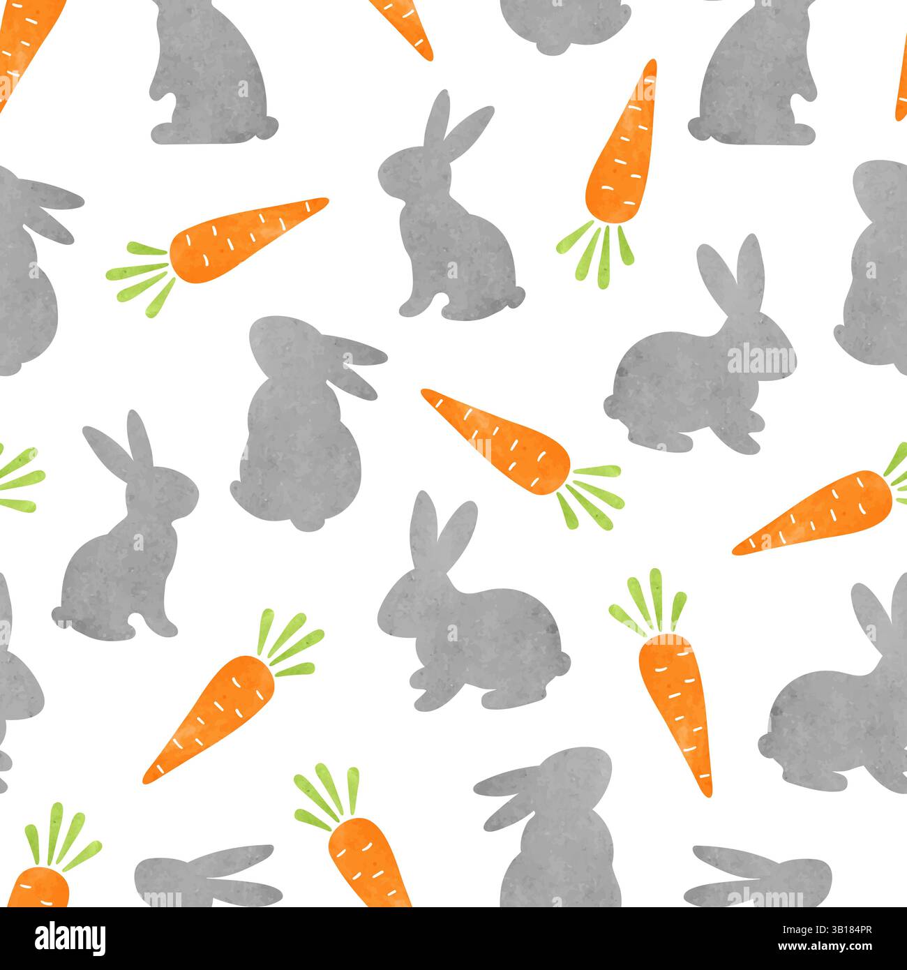 Rabbits anad carrots seamless pattern. Easter watercolor vector illustration Stock Vector