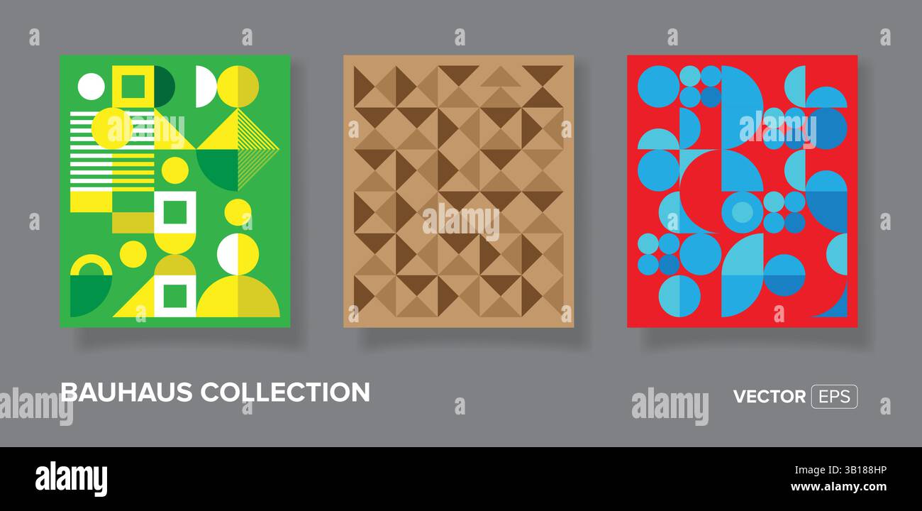Abstract set of creative bauhaus vintage geometric style cover template ...