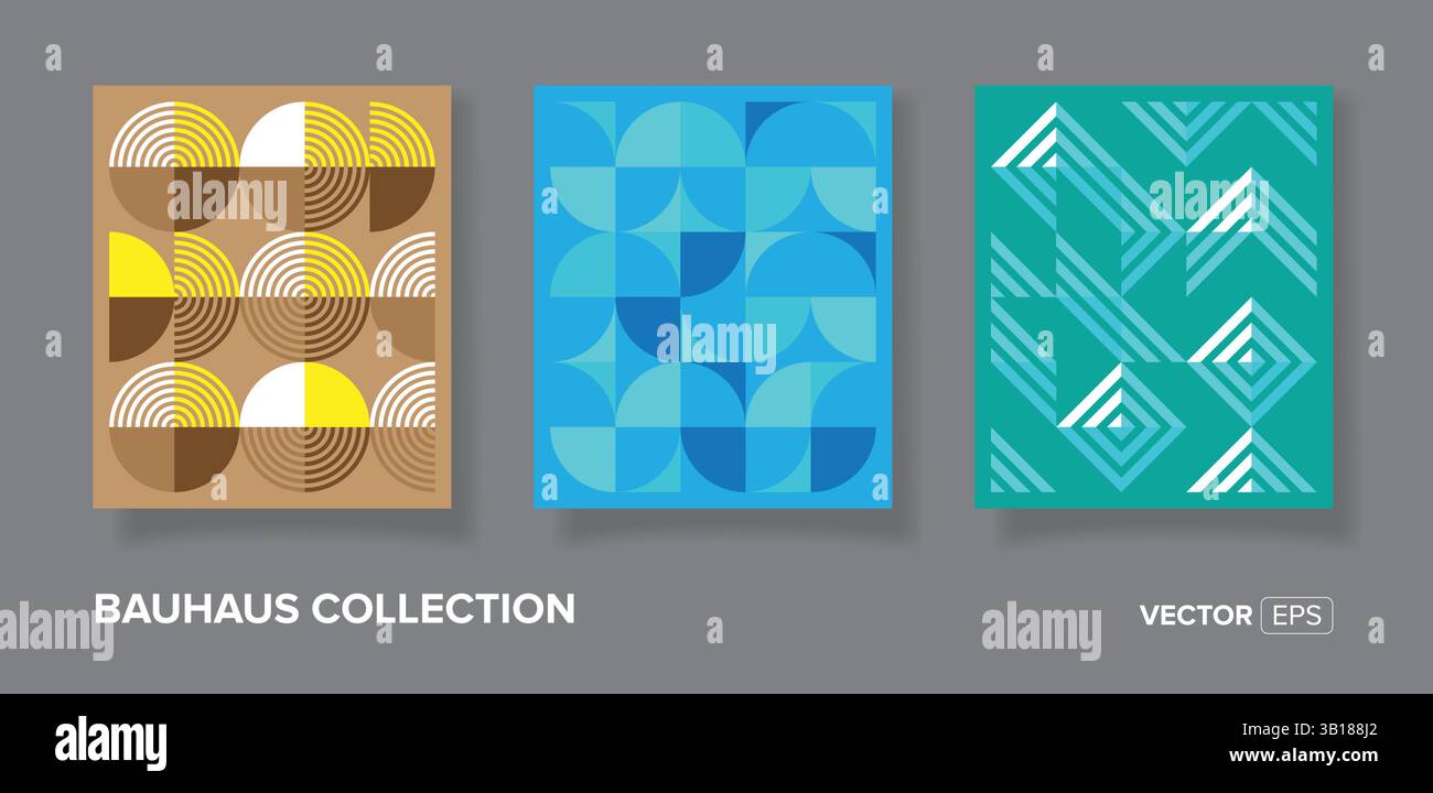 Abstract set of creative bauhaus vintage geometric style cover template ...