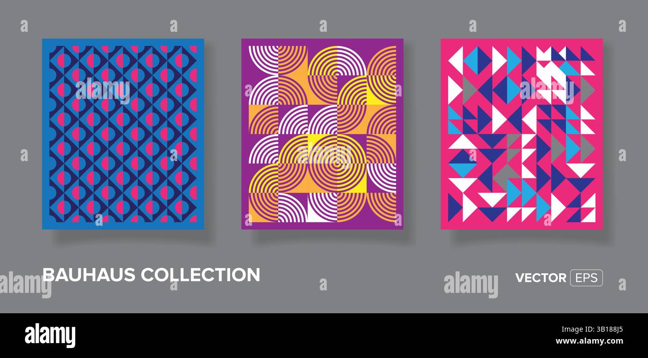 Abstract set of creative bauhaus vintage geometric style cover template ...
