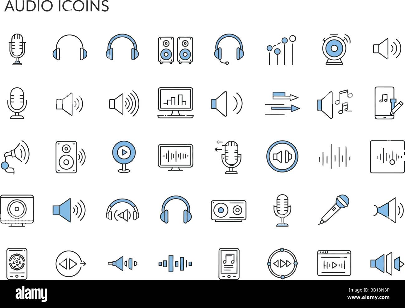 Audio Icon Set Representing Sound and Technology Themes Stock Vector ...