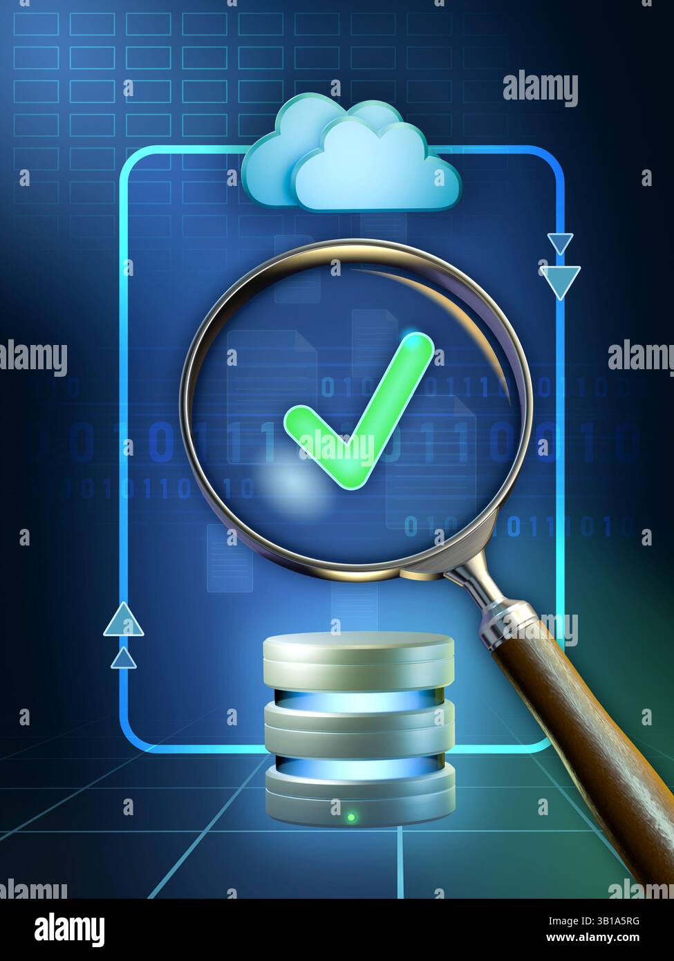 Local database sync with remote cloud server. Digital illustration, 3d render. Stock Photo