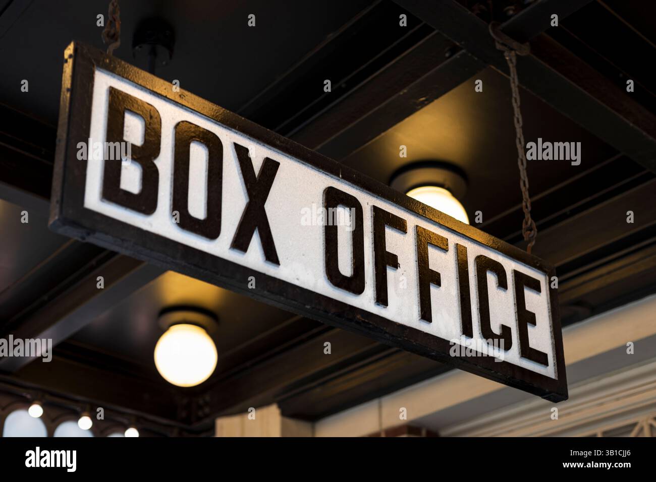 Box office sign at a theatre in vintage style with black letters on a ...