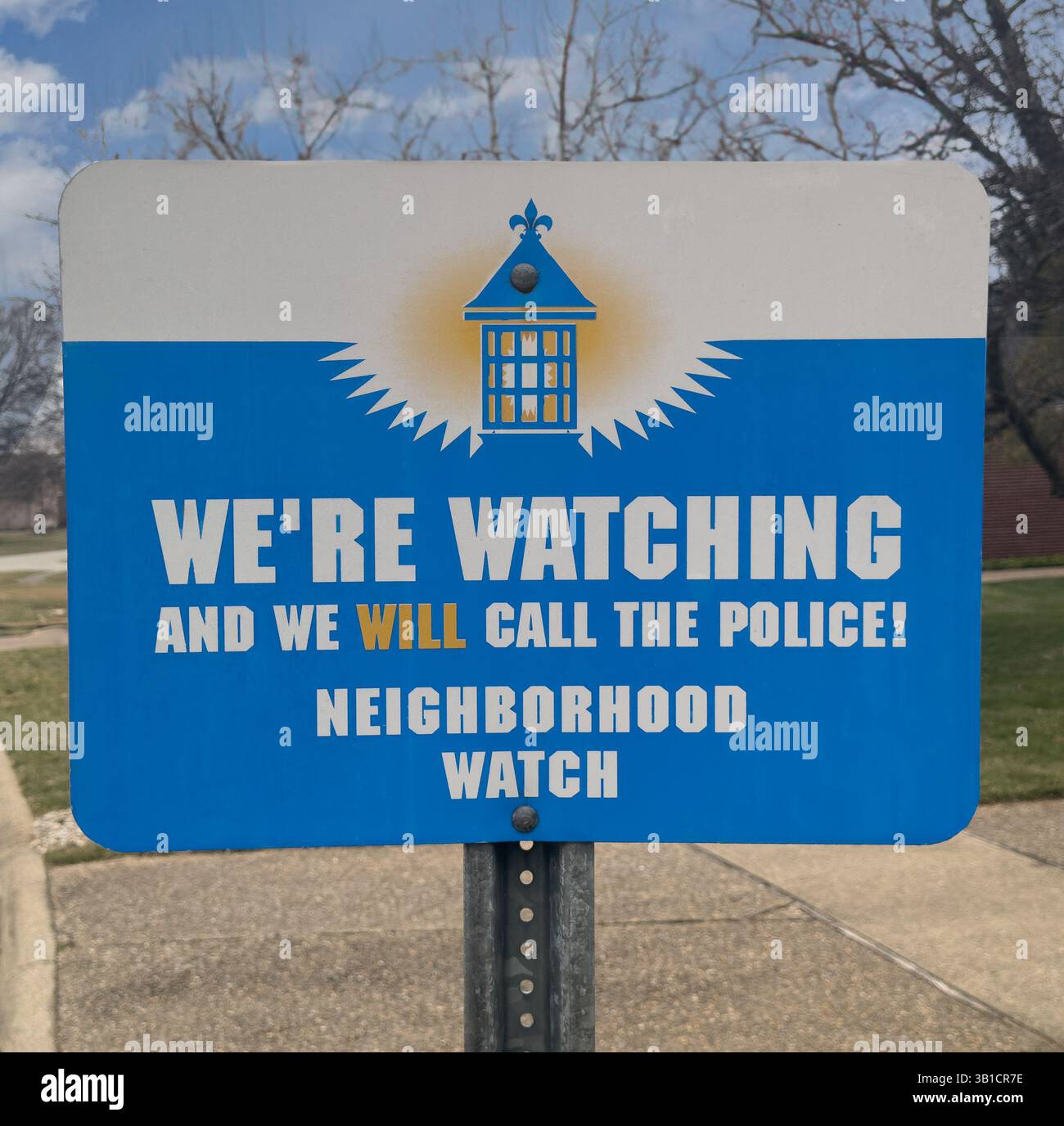 Neighborhood watch sign in residential neighborhood Stock Photo